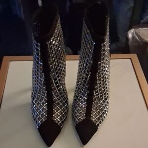 INC International Concepts Silver and Black Heeled Boots
